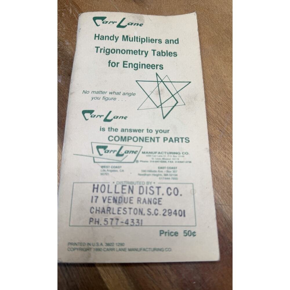 VTG 1978 Carr Lane Handy Multipliers Trigonometry Tables For Engineers Booklet